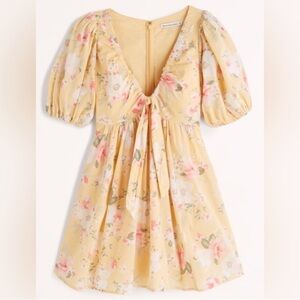 Abercrombie & Fitch Yellow Orange Puff Sleeve Floral Dress
